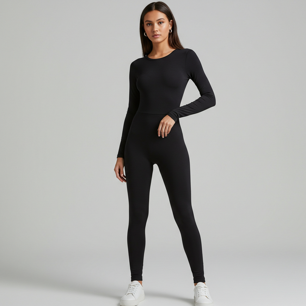 Macacão Bodycon Slim – Manga Longa e Cintura Alta