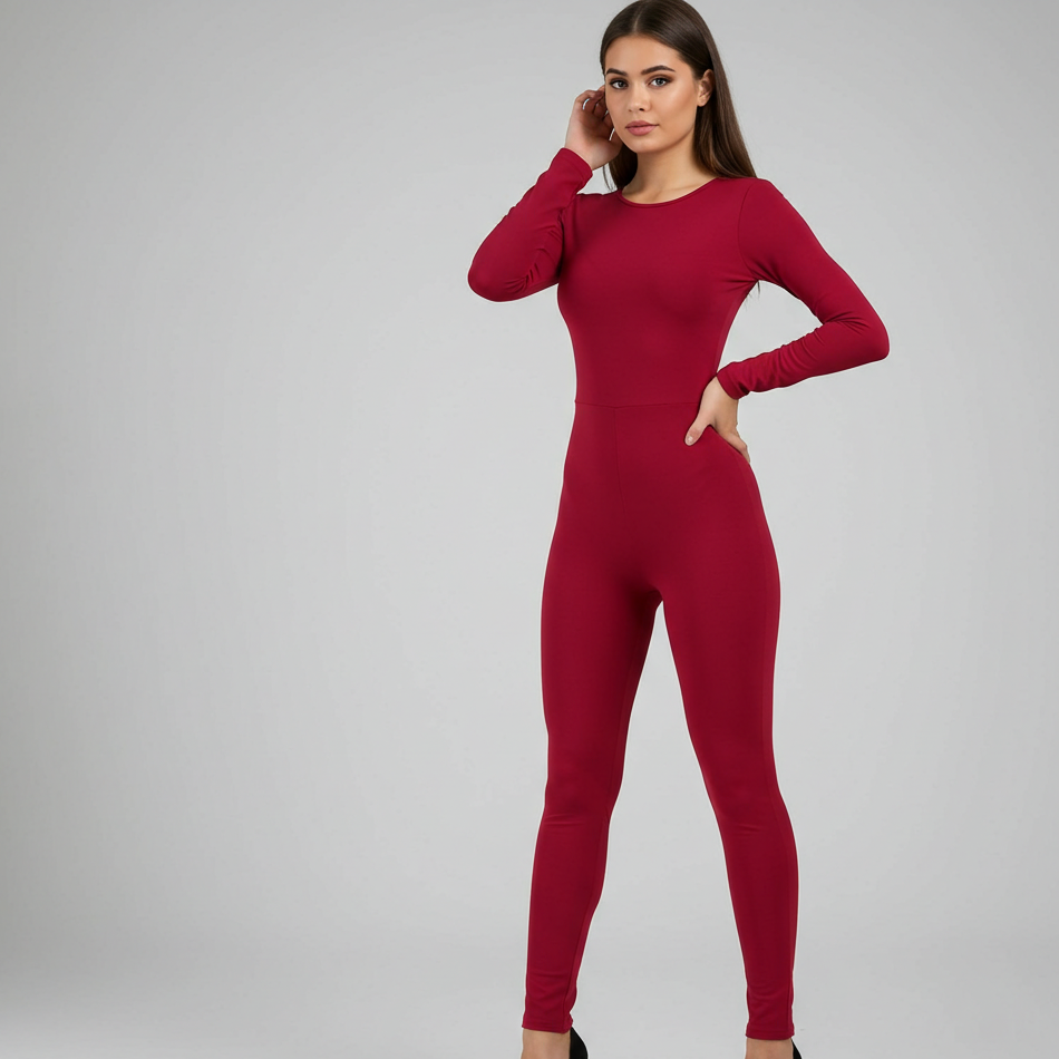 Macacão Bodycon Slim – Manga Longa e Cintura Alta
