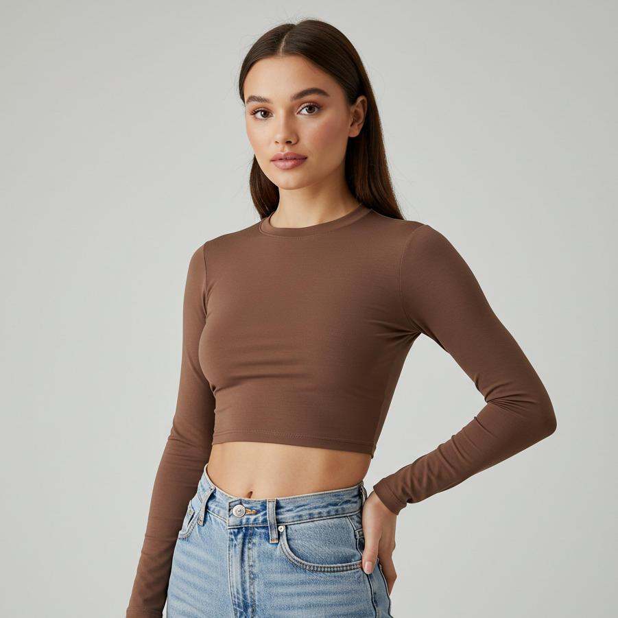 Cropped Manga Longa Slim – Básico