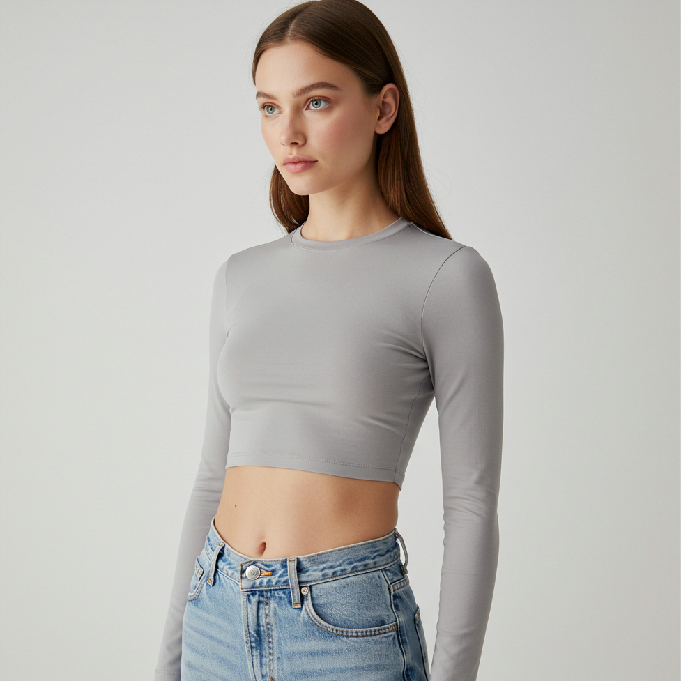 Cropped Manga Longa Slim – Básico