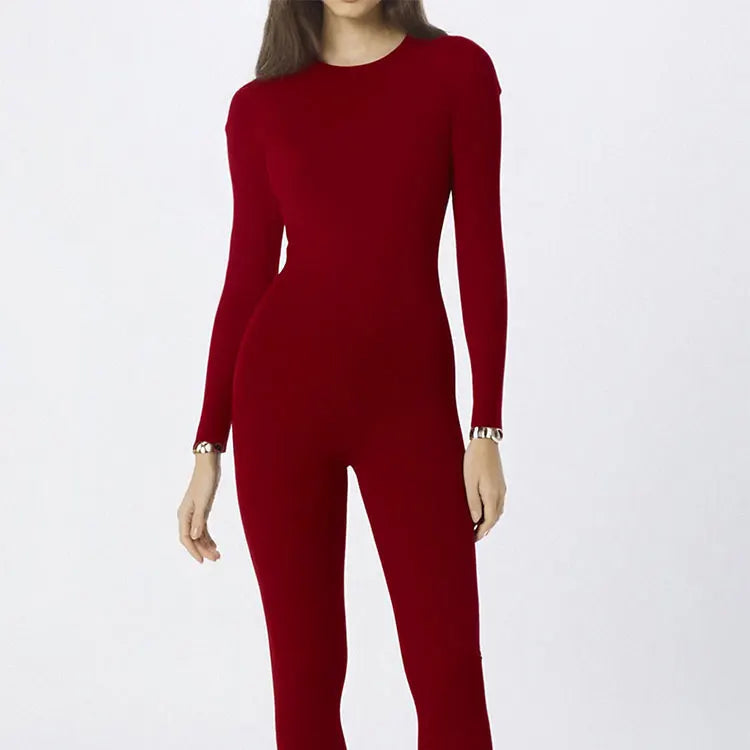 Macacão Bodycon Slim – Manga Longa e Cintura Alta