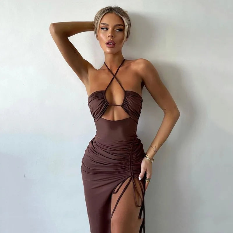 Vestido Longo Vorallia – Recortes & Fenda Ajustável